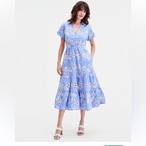 Sam Edelman Rope-Embroidered Eyelet Maxi Dress - Blue & Ivory - NWT - Size 12